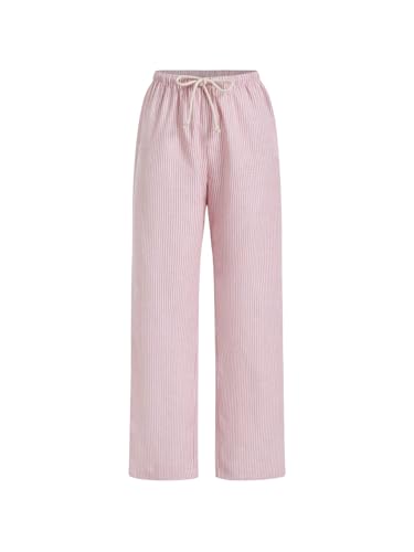 WDIRARA Women's Drawstring Striped Pants Loose Trousers High Waist Straight Pants