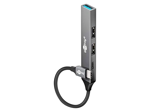 goobay Hub Slim de 4 Puertos, Adaptador multipuerto 3.2 Tipo C a 3X Tipo A y 1x Tipo C, 5 Gbit/s, 74459
