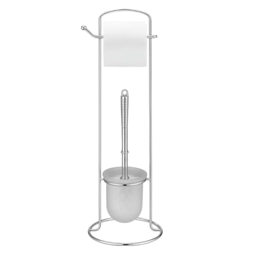 Set Porta Carta Igienica e Scopino WC - 16X59 cm Piantana da BAGNO Portarotolo e Scopino in Acciaio Inox - Porta Rotolo Carta Igienica Da Terra con Design Salvaspazio