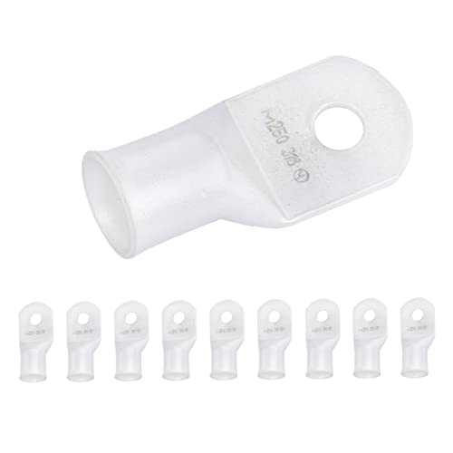 Selterm 10Pcs 250 Mcm-3/8" Stud Tinned Copper Wire Lugs, Heavy Duty Battery Cable Ends,250 Kcmil Ring Terminals, Ul Battery Lugs Marine Grade Copper Eyelets Electrical Battery Terminal Connectors #TOP27
