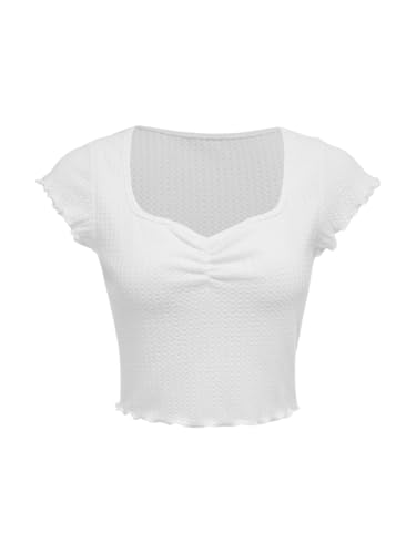 SOLY HUX Girl's Short Sleeve Sweetheart Neck T Shirts Waffle Knit Fitted Summer Tee Tops - Main Image