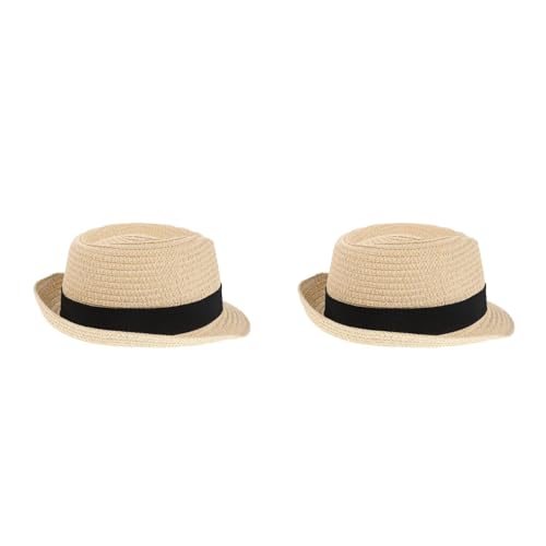 2pcs Boys Summer Straw Hat Adjustable Breathable Jazz Sun Cap for Outdoor Beach Activities 50-52cm Multicolor
