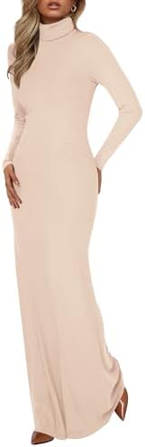 BTFBM Womens Dresses Fall 2025 Long Sleeve Turtle Neck Trendy Long Tight Knit Maxi Dress Wedding Guest Party Casual