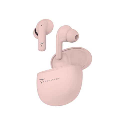 Techmade Official Wireless Earphones - In-Ear Headphones with Dual Microphone - Compatible with Smartphone/Tablet/PC (Pink)