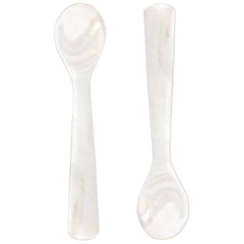 Ruksifg 4.7 Inches Longer Length of Caviar Spoons Mother of Pearl Spoon Hand Craft Small Spoon for Caviar,Coffee,Salt,Jam,Spices,Restaurant Serving Spoons(2 Pieces) Cover