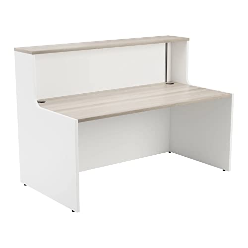 Image of Office Hippo Reception Desk Unit, Table, Office, Grey Oak Top, White Base, 146 x 89 x 116.5
