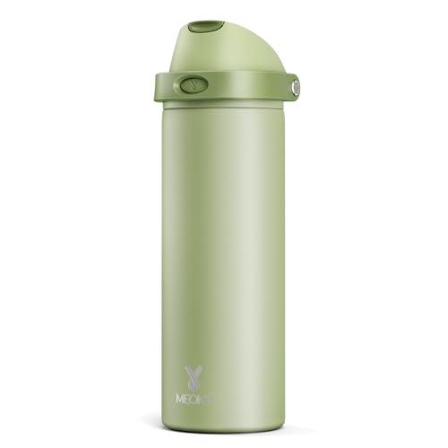 Image of 24 oz Insulated Water Bottle with Straw: Meoky Stainless Steel Metal Water Bottle with 2-in-1 Lid - Leak Proof, Cold for 24 Hours, Protective Silicone Base, BPA-Free for Sports Travel Car, Sage