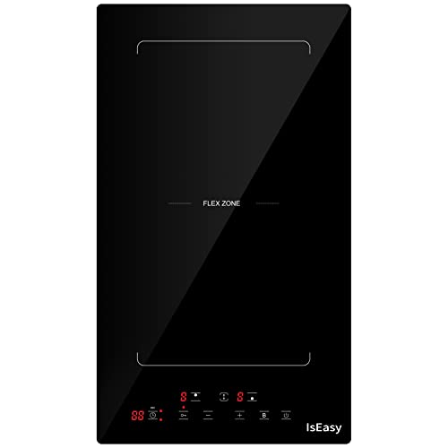 Plaque à induction IsEasy Domino avec FlexZone, 2 zones, 29,5 cm, 3400 W, fonction Boost, 9 niveaux de puissance et minuterie (1 à 99 min), noire