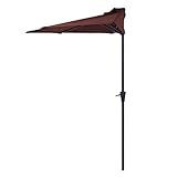 不二貿易 半円パラソル 半円 クランク開閉 85192 ブラウン 奥行135×高さ249×幅270cm 大型