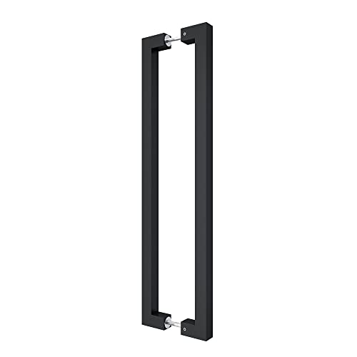 BARNSMITH 24" Barn Door Push Pull Hande,Square Commercial Door Handle, Stainless Steel Rectangular Shape Entrance Entry Office Store Front Garage Handle Pull Set, Matte Black Finish