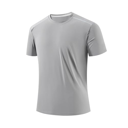 Big and Tall Cooling Shirts for Men Quick Dry Moisture Wicking Workout Athletic Lightwieght Short Sleeve Active Wear Plus Size T-Shirt Mens Tee Summer Clothes Swim Shirt 02,Gray,Large