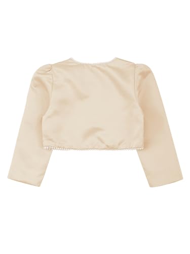 Jelory Kids Girls Long Sleeves Satin Short Cardigan Bolero Jacket Faux Pearls Trim Shrug Flower Girl Dress Cover Up4