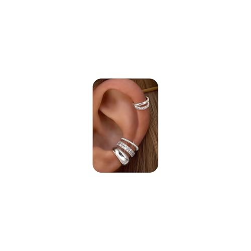 Morfetto 4Pares Ear Cuff Pendientes Oreja Sin Agujero para Mujer - Pendientes Clip Ajustables Baño de Oro 14K Hipoalergénicos Falsos Piercing Tragus Cartílago Hélix Dorados Plata Chunky Silver