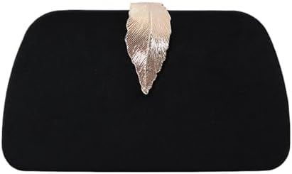 Evening Bag, Women Handbag, Velvet Banquet Bag, Dinner Clutch With Metallic Leaves Clasp (black velvet)