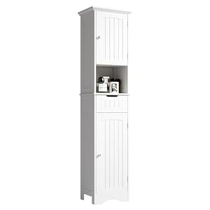 ChooChoo 67″ Tall Bathroom Storage Cabinet Freestanding with Adjustable Shelves, Narrow Storage Linen Cabinet with 2 Doors and 1 Drawers for Bathroom, Living Room, Kitchen, White