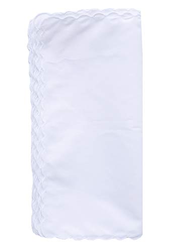 La Closure Plain White 100% Cotton Handkerchiefs With Scalloped Edge Hankies 12Pcs #TOP2