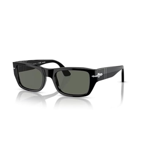 Persol PO3268S Rectangular Sunglasses, Black/Green Polarized, 53mm