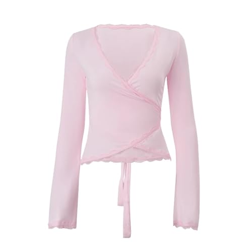 Cardigan Ouvert en Dentelle Douce à Col V Croisé et Design Sensationnel unique