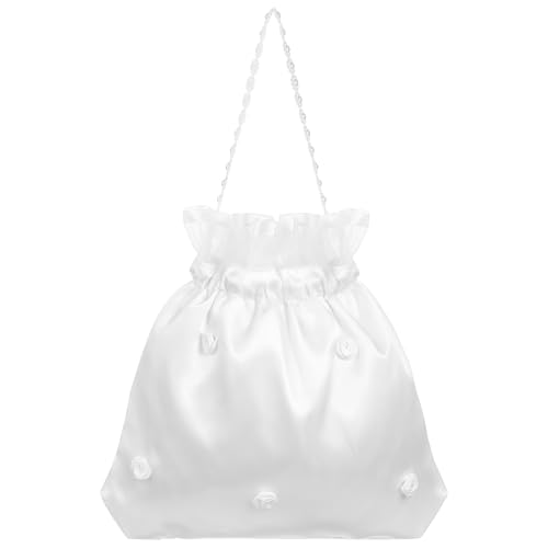Garneck Hochzeitstaschen Satin-Braut-Hochzeits-Geldbeutel Braut-Geldbörse Dolly-Tasche Weiße Braut-Satin-Blumen-Verzierte Dolly-Tasche Hochzeit-Braut-Handtasche