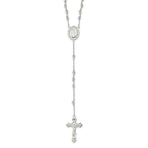 Diamond2Deal Sterling Silver Polished Rosary Necklace Fine Jewelry Gift For Women #TOP6