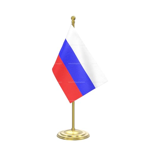 Image of The Flag Company Gold Acrylic Pole with Round Base | Desk Flag for Office, Reception & Home Decor (Russia)