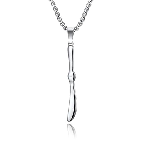 Wycian Colliers pour Homme, Collier Maman Argent Acier Inoxydable Couteau et Fourchette Cuillère 60Cm Bijoux Cadeau