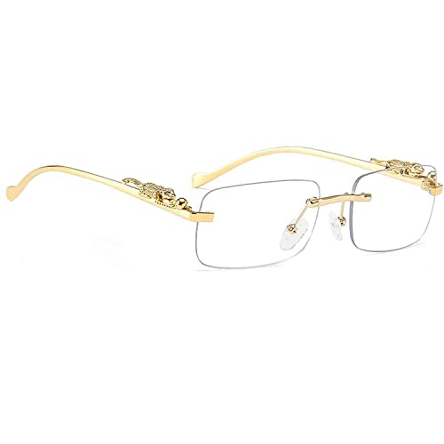Image of Dervin Leopard Decorated Arms Rimless Rectangle Sunglasses for Men and Women