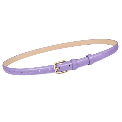 JASGOOD Women Skinny Faux Leather Belt Thin Waist Belt for Women Jeans Dress Fashion Ladies Belt with Gold Buckle Purple