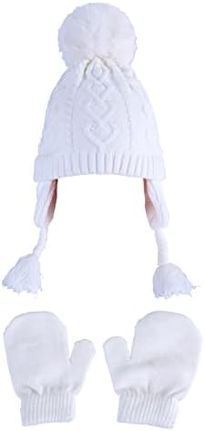 first steps Baby Hat and Mitten Set - Soft Cable Knit Girls Trapper & Gloves, Cold Weather Infant Accessories, White/12-24M