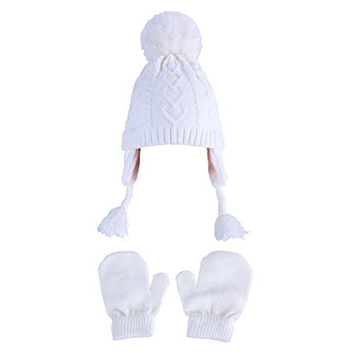 First Steps Baby Hat And Mitten Set - Soft Cable Knit Girls Trapper & Gloves, Cold Weather Infant Accessories, White/12-24M #TOP28