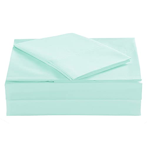 Image of 100% Cotton Percale Sheets Queen Size - 200 Thread Count, Breathable & Crisp Cool, Deep Pocket up to 17 inch Fitted Sheet, 4-Piece Bedding Set Hotel-Luxury Feel Bed Sheet Set (Sea Foam Green, Queen)