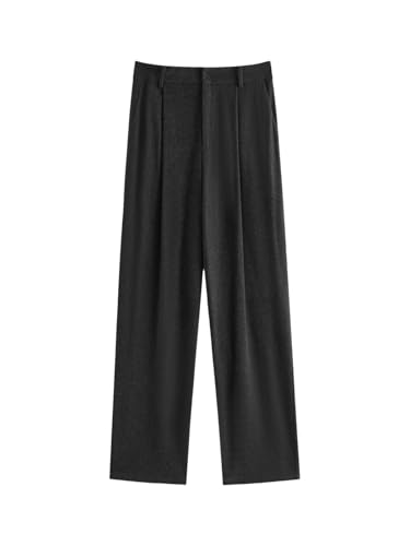Women's Black High Waist Thick Straight Leg Cropped Trousers Warm