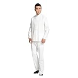 XYHTPP Jacket Trousers Chinese Men's Solid Kung Fu Suit Cotton Loose Wu Shu Tai Chi Sets(Blue_XL)