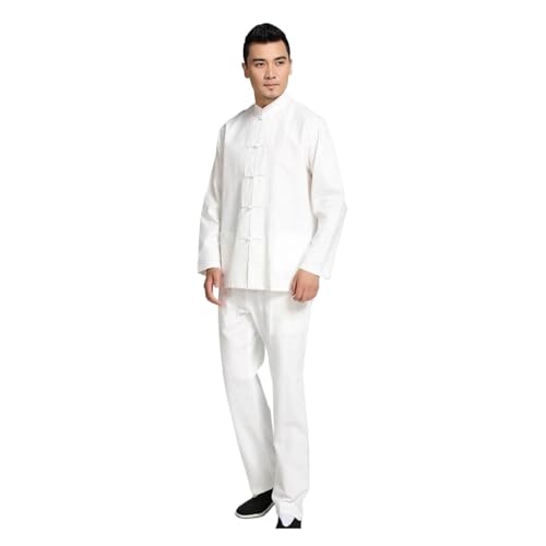 XYHTPP Jacket Trousers Chinese Men's Solid Kung Fu Suit Cotton Loose Wu Shu Tai Chi Sets(Blue_XL)