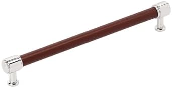 Signature Hardware 954066-O-81316 Lazzara 8-13/16 Inch Center to Center Brown Leather Bar Cabinet Pull - Polished Chrome