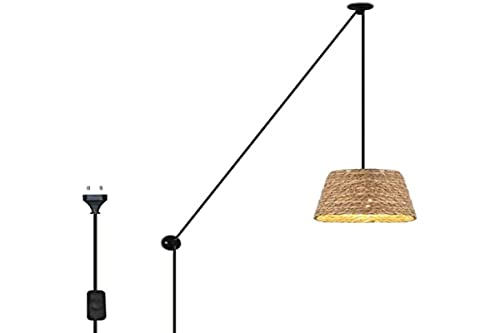 B·LED BARCELONA LED Lámpara Colgante de Cáñamo Cuerda con Cable Interruptor y Enchufe Vintage Rústico con Polea Altura Ajustable y Pantalla para Techo Pared Comedor Cocina Salón, LM162-C