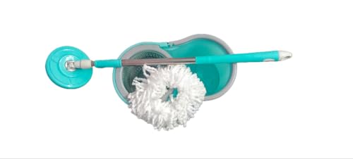 Image of Spin Mop with Bucket for Floor Cleaning, 360 Rotating Mop Head, Manual Self Wringer Mop Set with Wash & Dry Spinner for Home, Kitchen & Bathroom, Aqua