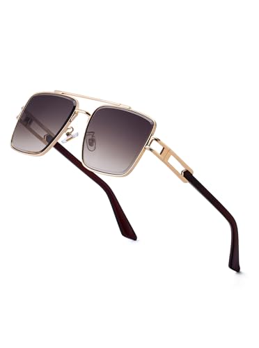 Hexagon Sunglasses Mens Retro Metal Frame Double Bridge Small Face Flat, UV 400 Protection Lens Sunnies(5G97)2