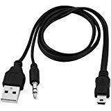 Allytech 1 Pack Black 20 Inches Mini USB to a Male Data Charger Cable with 3.5mm Audio Aux Data USB Cable