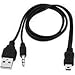 Allytech 1 Pack Black 20 Inches Mini USB to a Male Data Charger Cable with 3.5mm Audio Aux Data USB Cable