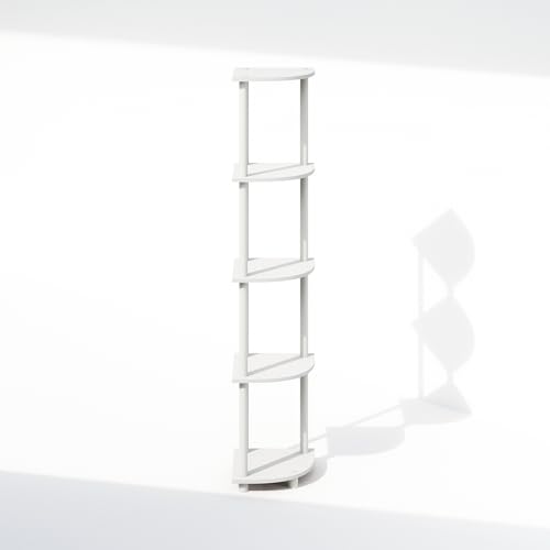 Image of Furinno Turn-N-Tube Toolless Assembly 5-Tier Storage Shelves, White | Corner Shelf, Open Storage Book Shelf, for Organization and Storage, Living Room, Home Office, Bedroom