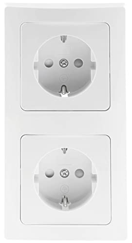 ChiliTec 2-fach Steckdose Unterputz Delphi 2x Schutzkontakt-Steckdosen mit Rahmen UP Einbau - Doppelsteckdose Anschluss Steckklemme 3 Sets Weiß