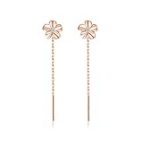 Reffeer Solid 925 Sterling Silver Plumeria Flower Chain Dangle Earrings for Women Teen Girls CZ Flower Tassel Earrings Threader Drops (C-Rose Gold)