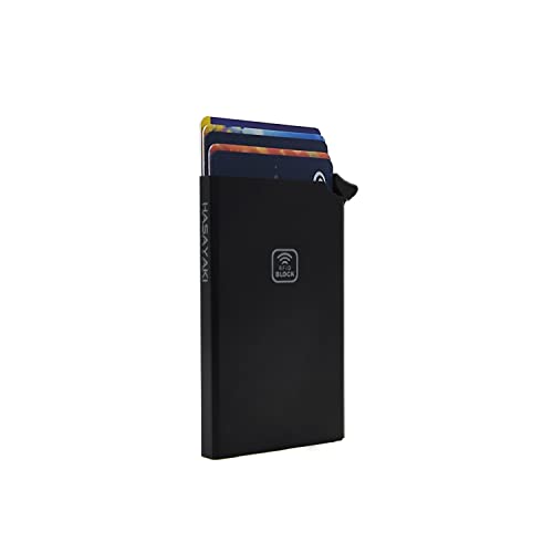 HASAYAKI Portefeuille en métal avec Bloc RFID, Porte-Cartes Pop-up Mince et sans Contact et Protecteur pour 6 Cartes d'identité de crédit de dépôt - Hommes et Femmes - Noir Cover