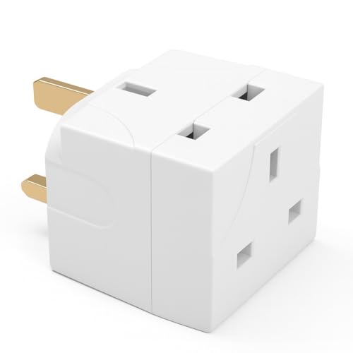 2 Way 3 Pin UK Plug Adapter Splitter 13A Fused Dual Socket Power Extension Compact UK Plug Adapter for Home Office and Kitchen Use.