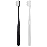 VELSIN 2 Pezzi Spazzolino da Denti Morbido - Spazzolini Manuale Micro-Nano Extra Morbido con 20.000 Setole per Gengive Sensibili (Nero, Bianco)