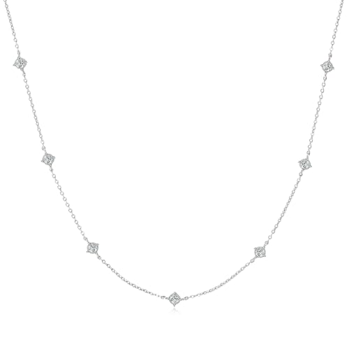 Moissanite Necklace for Women, 925 Sterling Silver Station Choker Necklaces D Color VVS1 Clarity Lab Created Imitation-diamond Dainty Simple Jewelry with Certificate of Authenticity