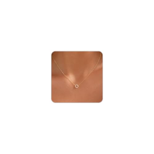 Patwes Dainty Gold Necklaces for Women Trendy Non Tarnish 14K Gold Plated Cubic Zirconia Necklace Layered Simple Cute Four Leaf Clover Choker Jewelry Birthday Gifts
