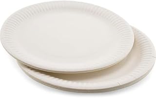 White Paper Plates with Premium Quality - Eco Friendly Disposable Plates a Non Plastic Alternative | Party Plates Suitable for Weddings, Party & Events | Ideal for Hot & Cold Food
