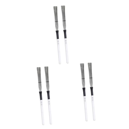 FAVOMOTO 3sets Wooden Handle Wire Brush Drum Accessory Flap Brush for Drum Stick Jazz Steel Accessories for Beginner Practicing and Playing 2pcs*3